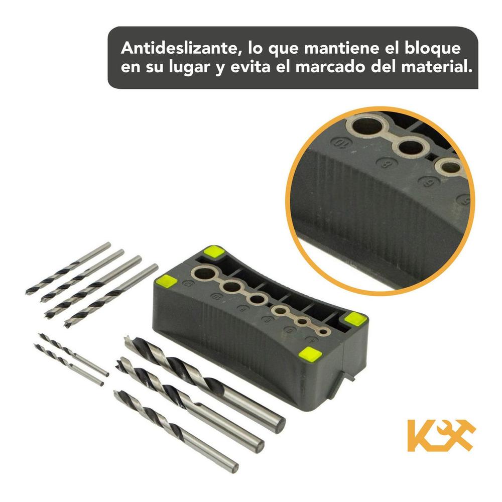 Accesorio Guia para Taladro Plantilla en V de 4-12 mm C/9 Brocas para Madera 3-10 mm Kingsman