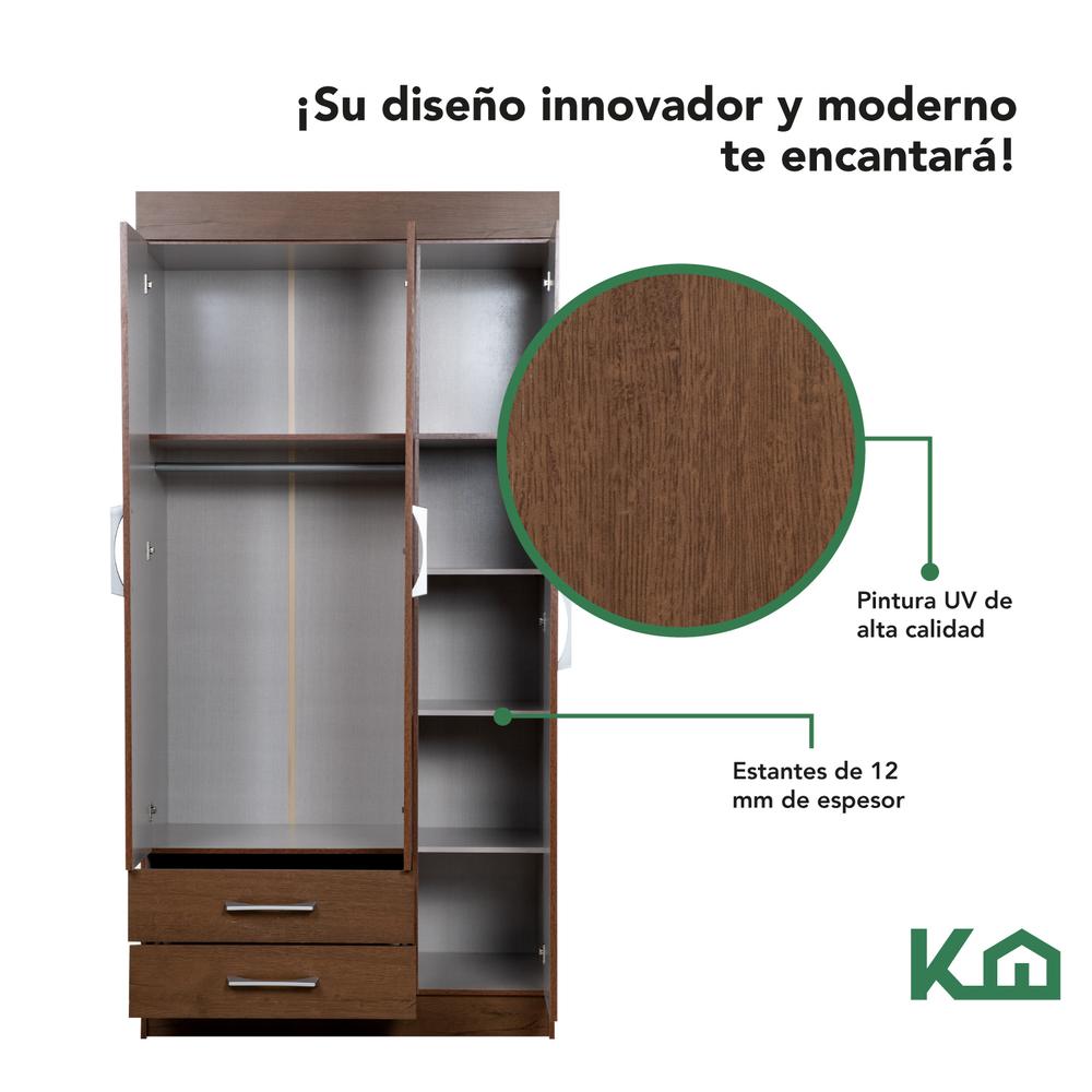 Ropero Closet Armario Mueble Moderno 3 Puertas 2cajones Casa