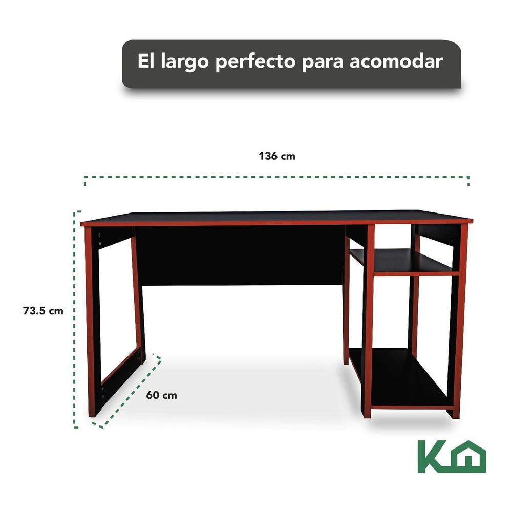 Mesa Escritorio Gamer Multiusos 136x73x60 cm Rojo con Negro