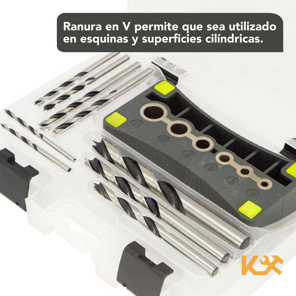 Accesorio Guia para Taladro Plantilla en V de 4-12 mm C/9 Brocas para Madera 3-10 mm Kingsman