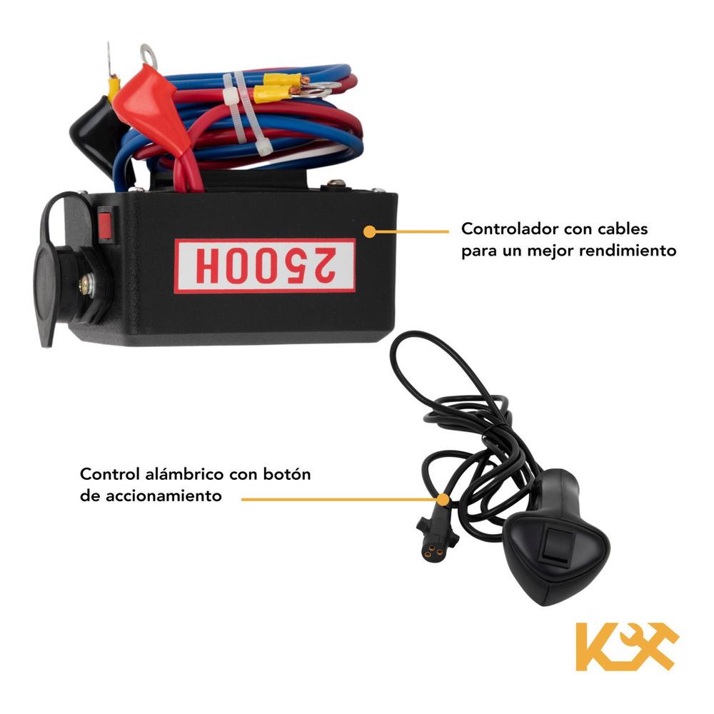 Malacate Winch 12V 2500 Lbs y Cable 14 Metros 1,12 T 5,1MM KDJ-2500H Kingsman