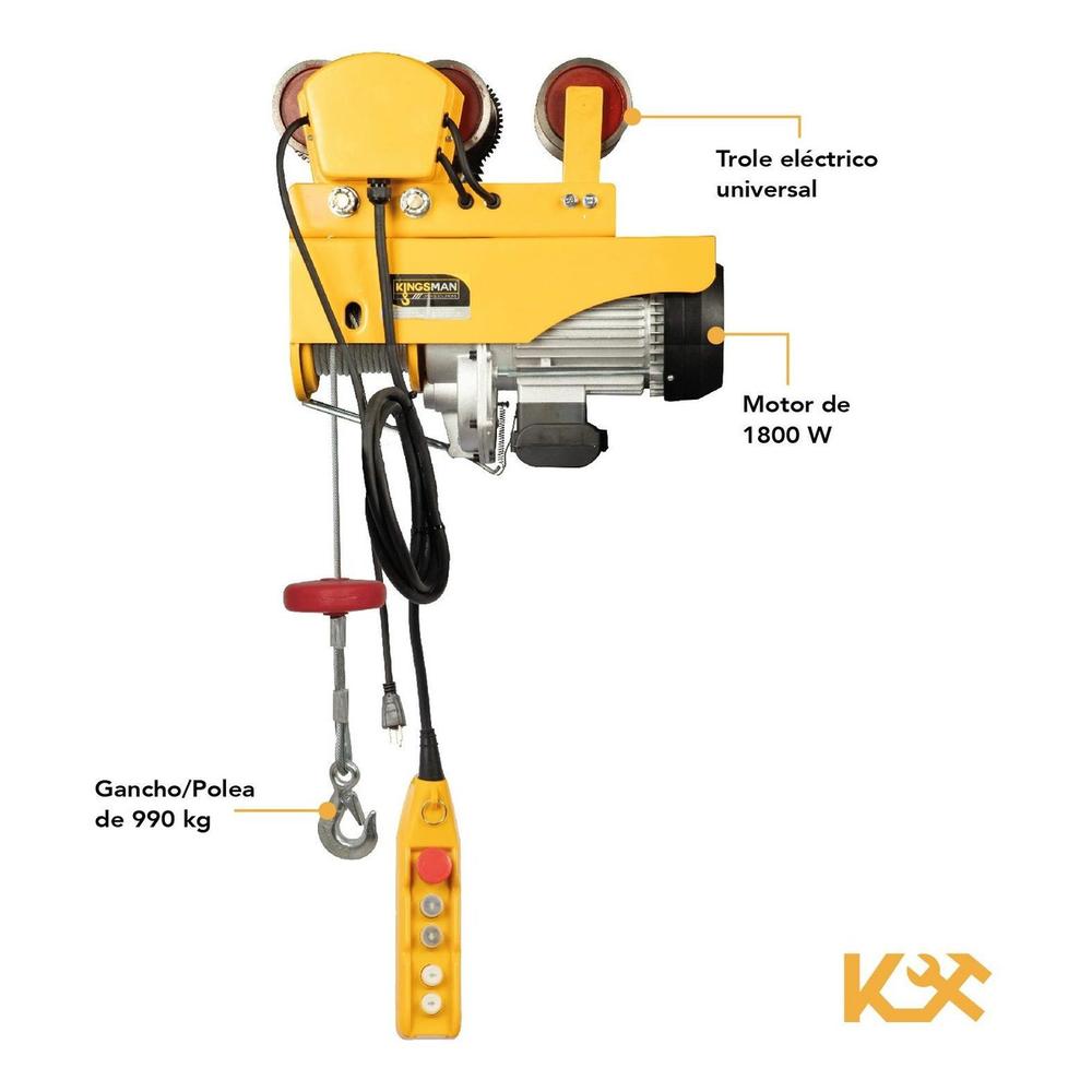 Trole Electrico Con Polipasto Electrico de 600 a 990 kg con 20m Cable 220V HDGD-990CB 1200C Kingsman