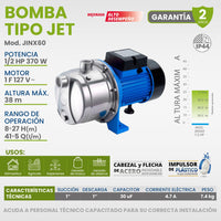 Thumbnail for Bomba Electrica Tipo Jet 1/2 Hp Acero Inoxidable Igoto 127v