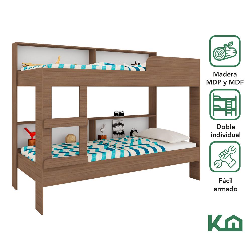 Litera Doble Individual Base Cama Con Estante KingsHouse