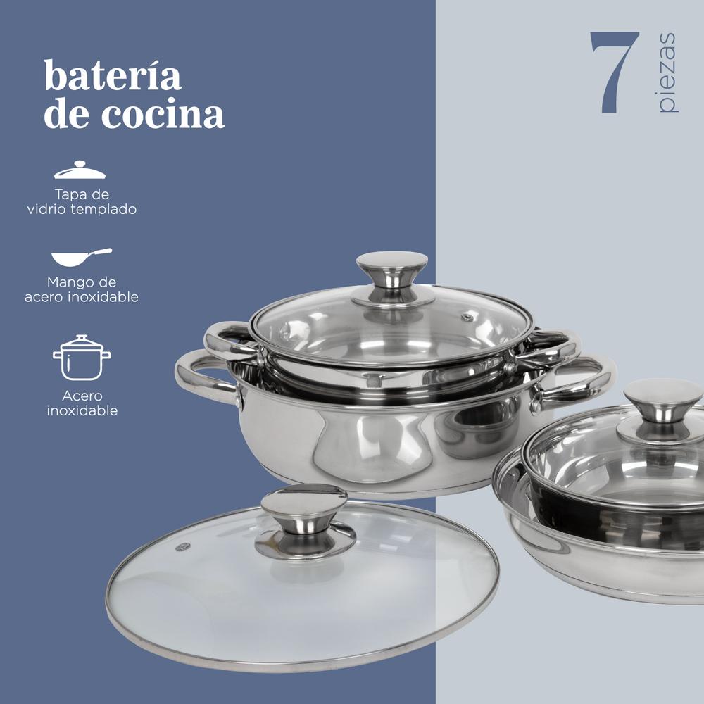 Bateria De Cocina 7 Pzas Acero Inoxidable Tricapa Colorhome