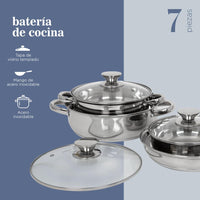 Thumbnail for Bateria De Cocina 7 Pzas Acero Inoxidable Tricapa Colorhome