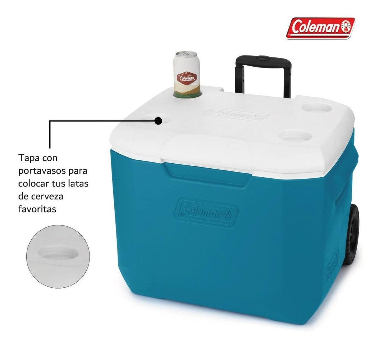 Hielera Coleman Con Ruedas Portavasos 60qt 56l Para 94 Latas