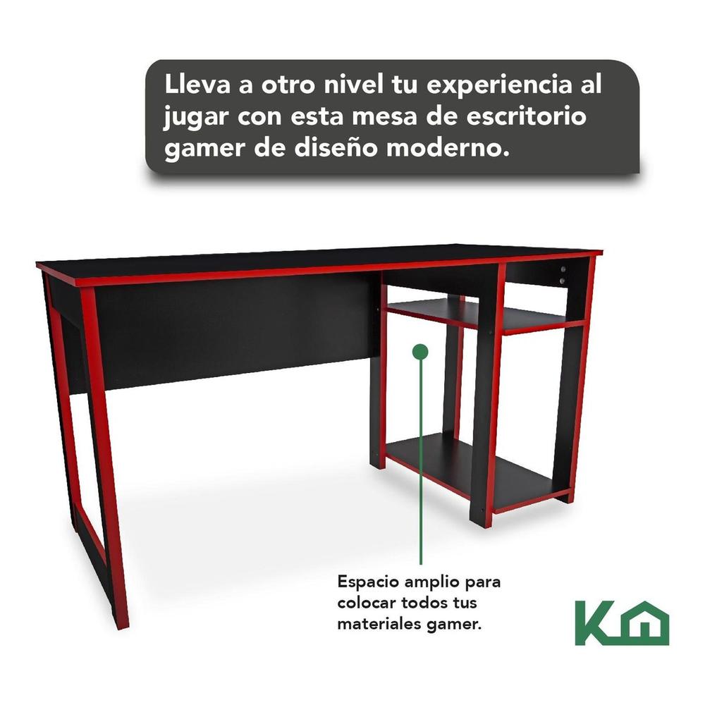 Mesa Escritorio Gamer Multiusos 136x73x60 cm Rojo con Negro