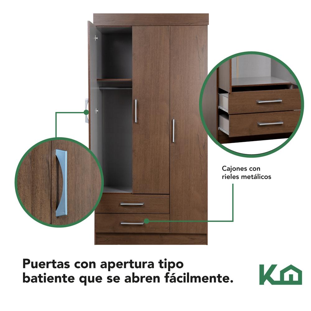 Ropero Closet Armario Mueble Moderno 3 Puertas 2cajones Casa