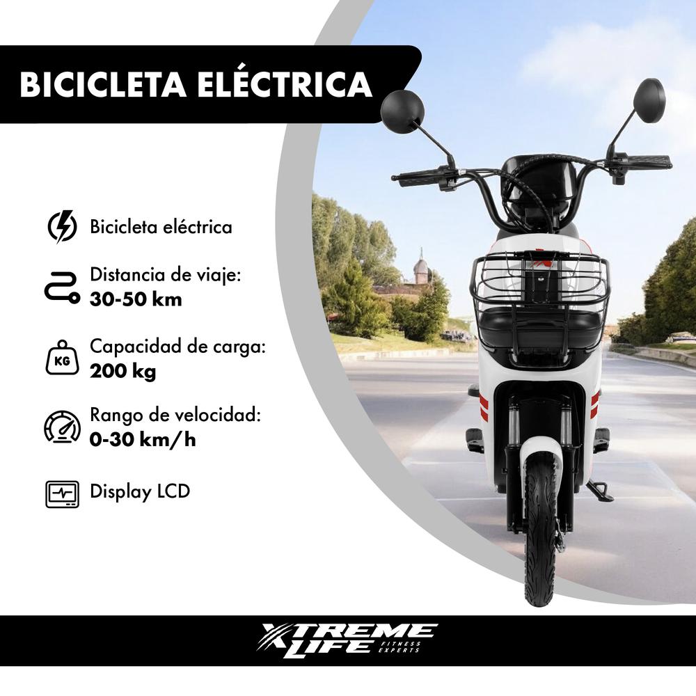 Bicicleta Eléctrica Moto 350W 0-33km/h Con Canastilla 50 km