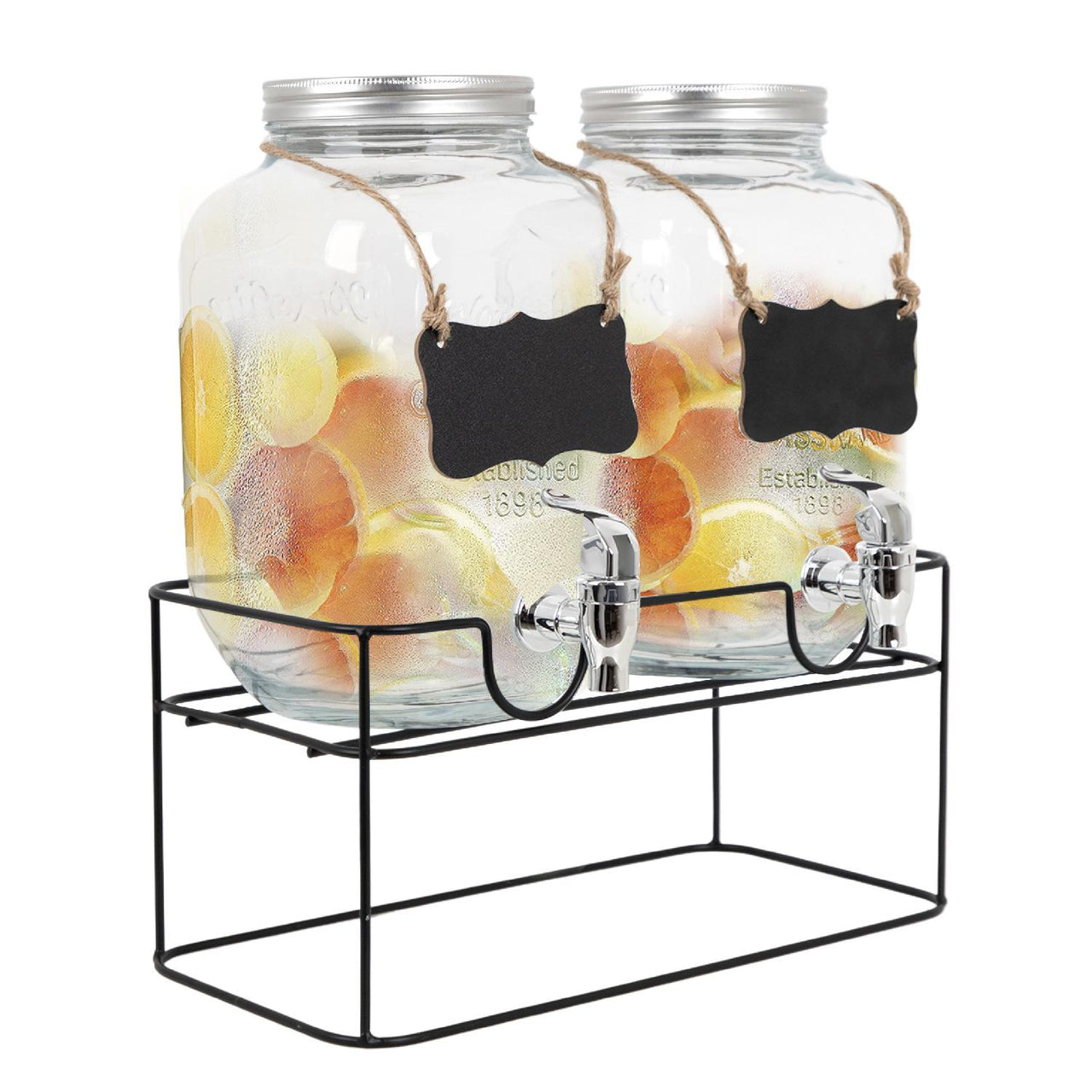 Juego De Dispensadores Bebidas 4 Litros Mason Jar Base Metal