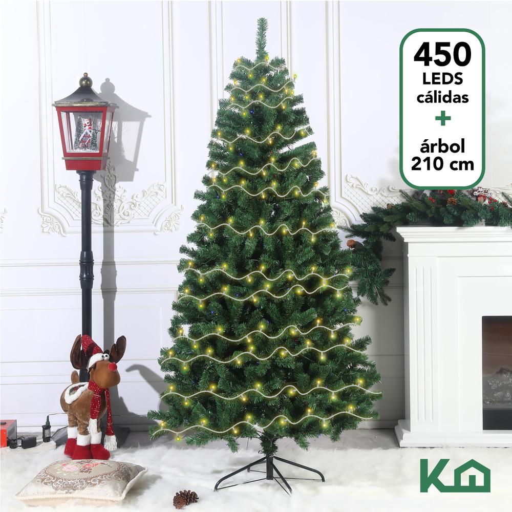 Arbol Navidad 210cm + Luces Navideñas 450 Led Luz Cálida