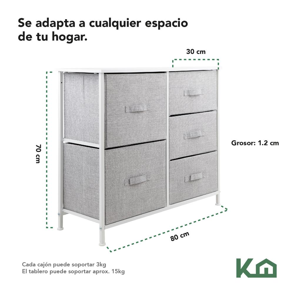 Comoda Cajonera 5 Cajones Mueble Organizador de Tela Madera