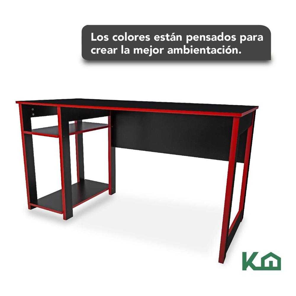 Mesa Escritorio Gamer Multiusos 136x73x60 cm Rojo con Negro