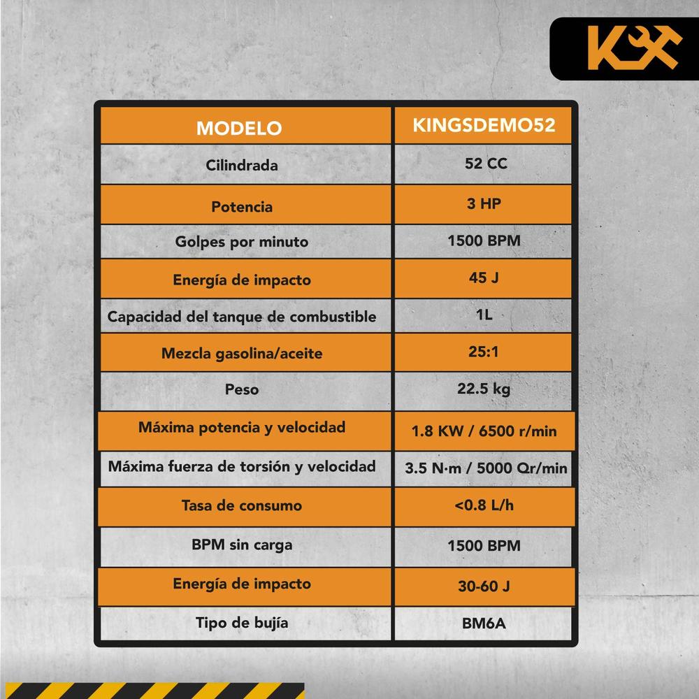 Martillo Demoledor Rompedor De Concreto A Gasolina 52CC 3HP