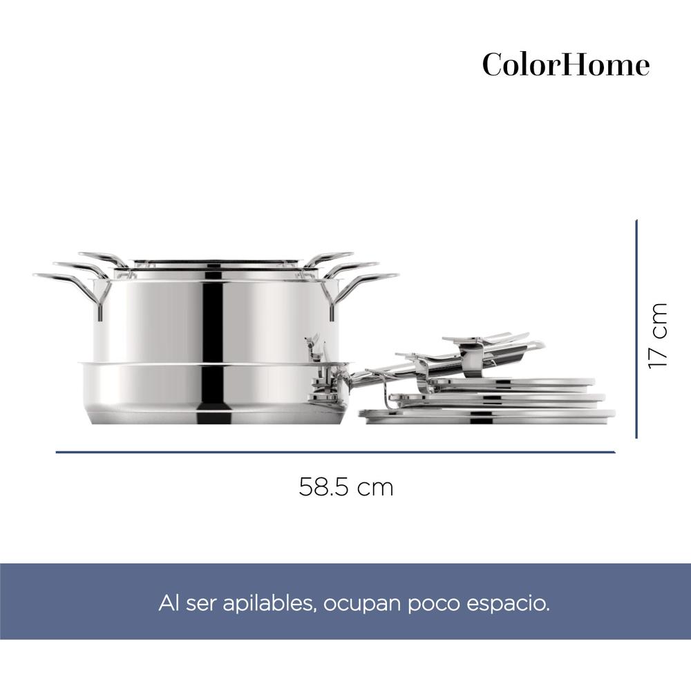 Batería de Cocina Acero Inoxidable 7 Piezas ColorHome