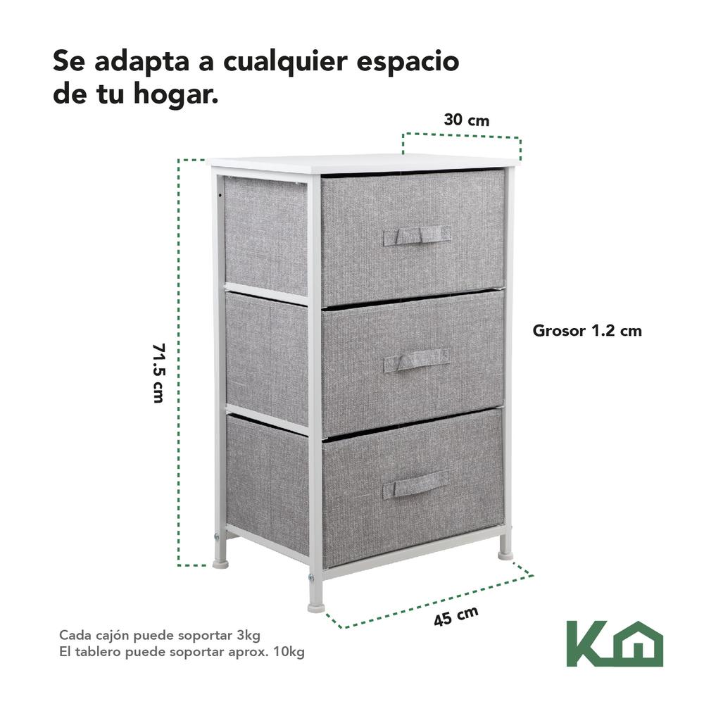 Comoda Cajonera de 3 Cajones Mueble Organizador Tela Madera