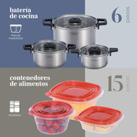 Thumbnail for Bateria de Cocina Tricapa Set Contenedores Hermeticos 21pzas