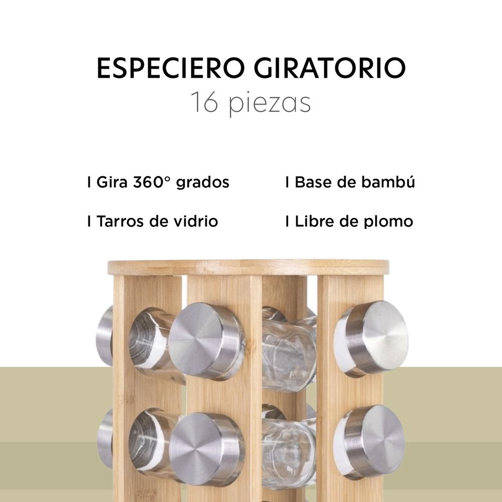 Especiero Moderno Giratorio Organizador de Bambu 16 Frascos