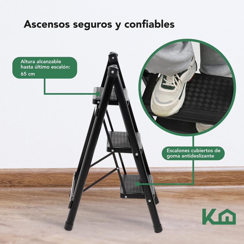 Escalera De Acero Plegable Tipo Tijera 3 Peldaños KingsHouse