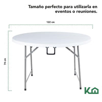 Thumbnail for Mesa Redonda Comedor Plegable Portatil Evento 122 cm Blanca