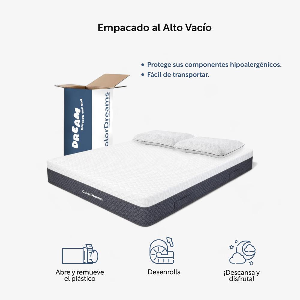 Set 3Pzas Colchón Queen Size Memory Foam + Almohadas Carbón