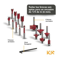 Juego 15 Brocas Carburo 1/4 para Router - Somos Reyes