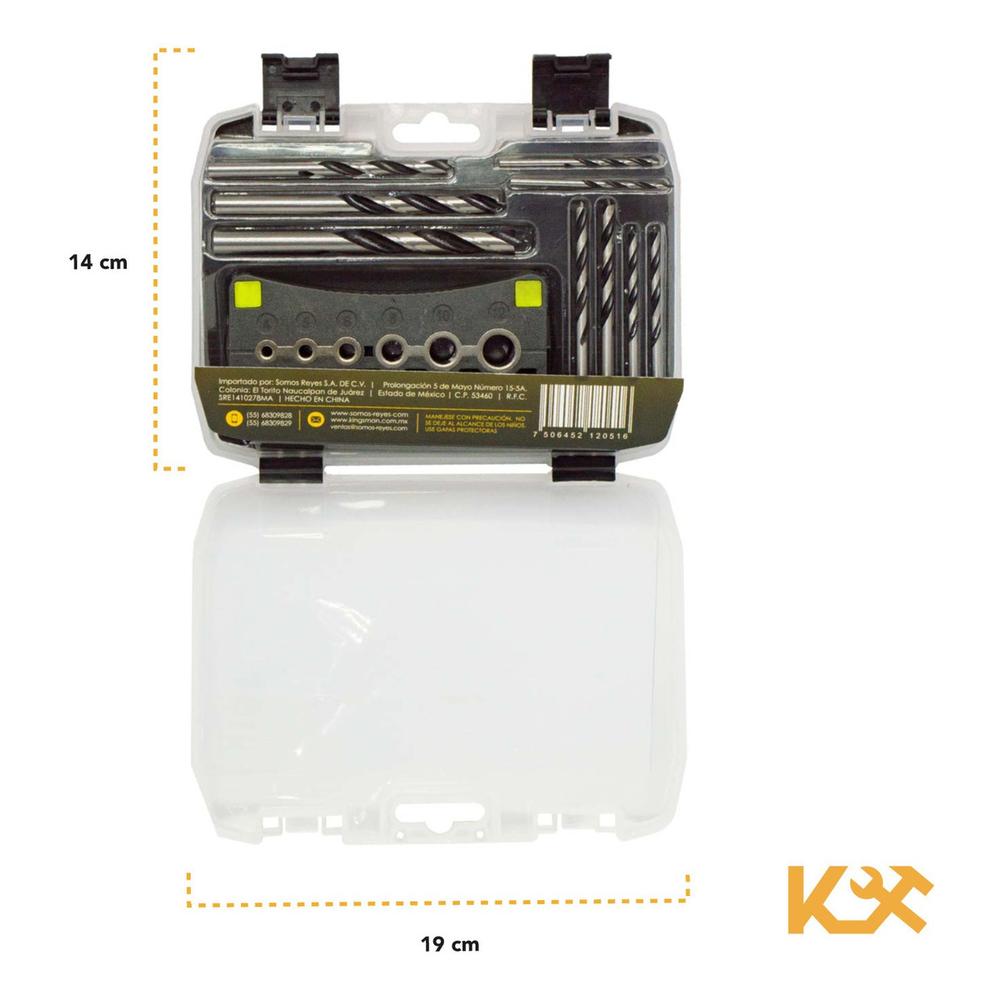 Accesorio Guia para Taladro Plantilla en V de 4-12 mm C/9 Brocas para Madera 3-10 mm Kingsman