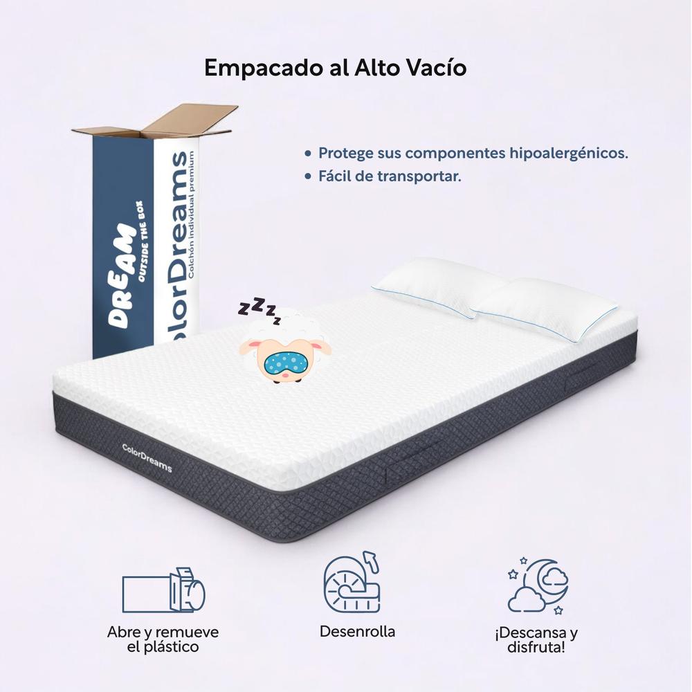 Colchón Individual Memory Foam + Almohadas Espuma Set 3Pzas