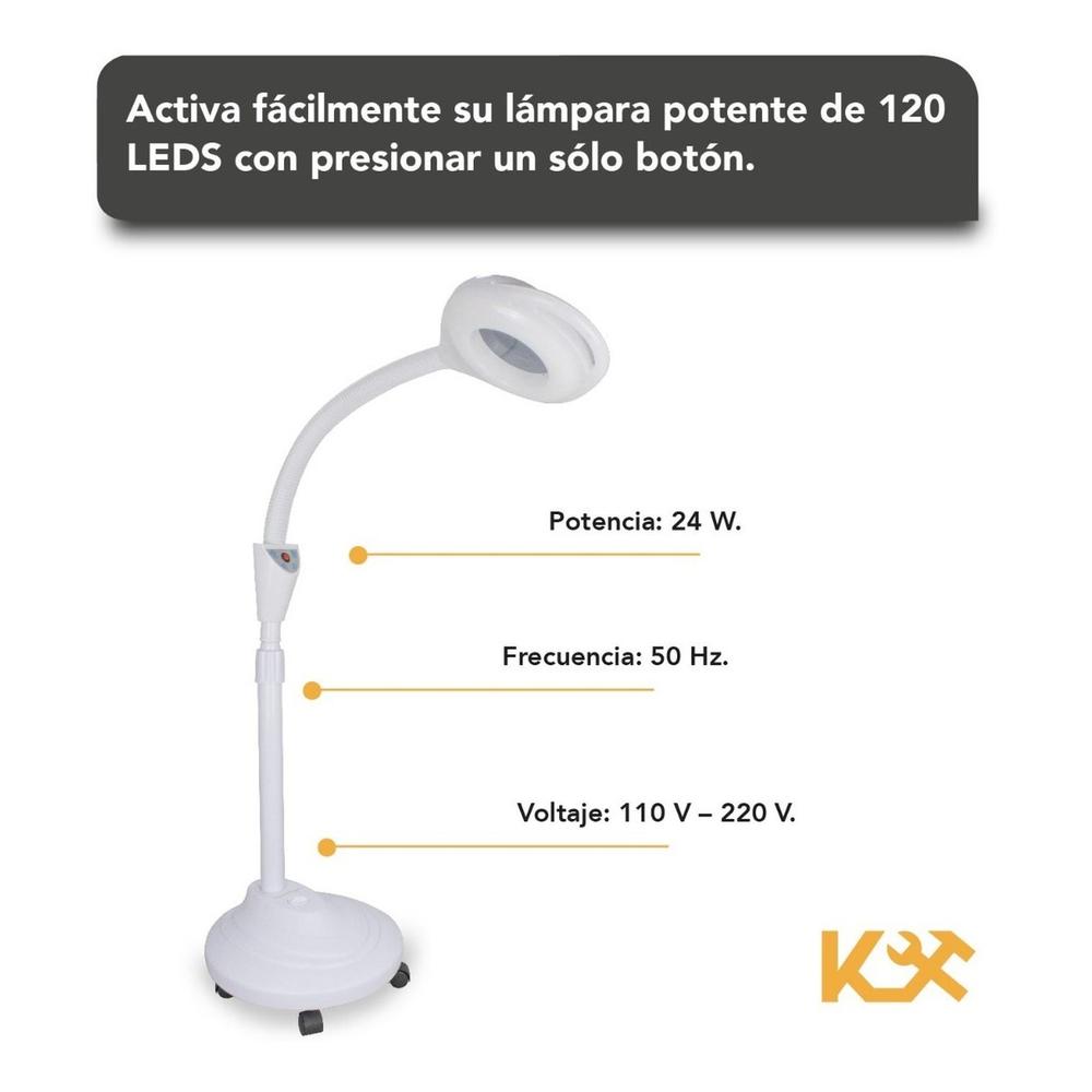 Lupa Con Base Pedestal de 165 cm Aumento 8X luz 120 Leds 8606AB Kingsman