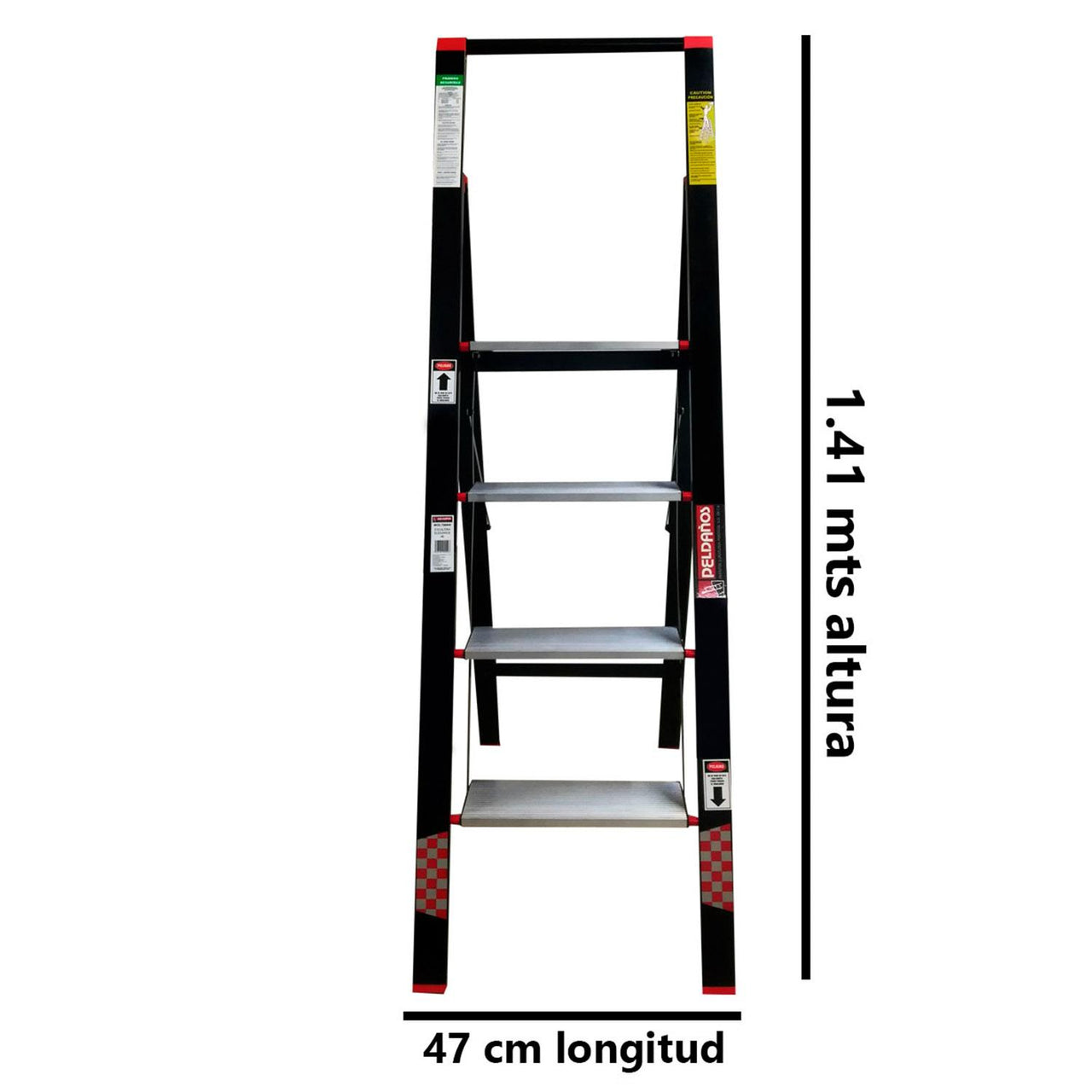 Escalera Tijera Aluminio Cuerpo Acero 4 Escalones Peldaños