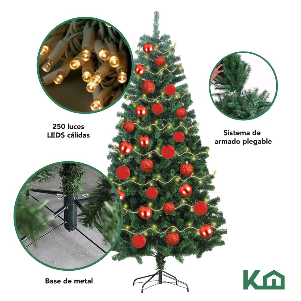 Arbol De Navidad 180cm + Luces 250 Led + Esferas Navideñas