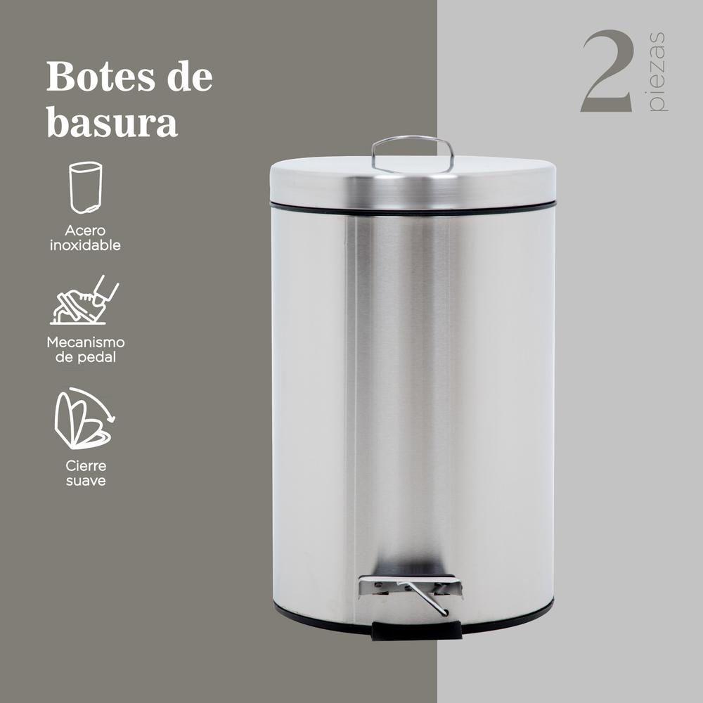 Botes de Basura 7L C/Pedal Acero Inox Metalico Cocina 2pzas