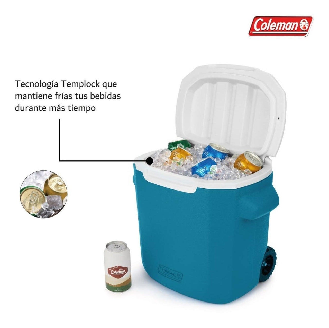 Hielera Coleman Con Ruedas Asa Retráctil 28qt Para 19 Latas