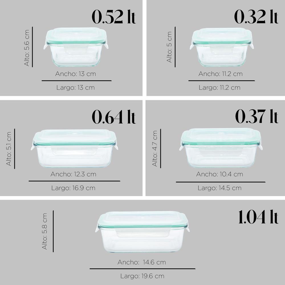 Combo Contenedores Hermeticos Recipiente de Vidrio 15 Pzas