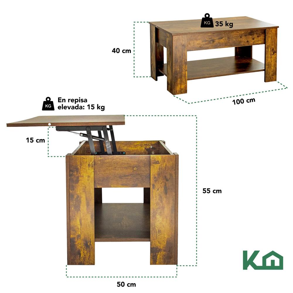 Mesa de Centro Elevable De Madera Con Compartimento Oculto