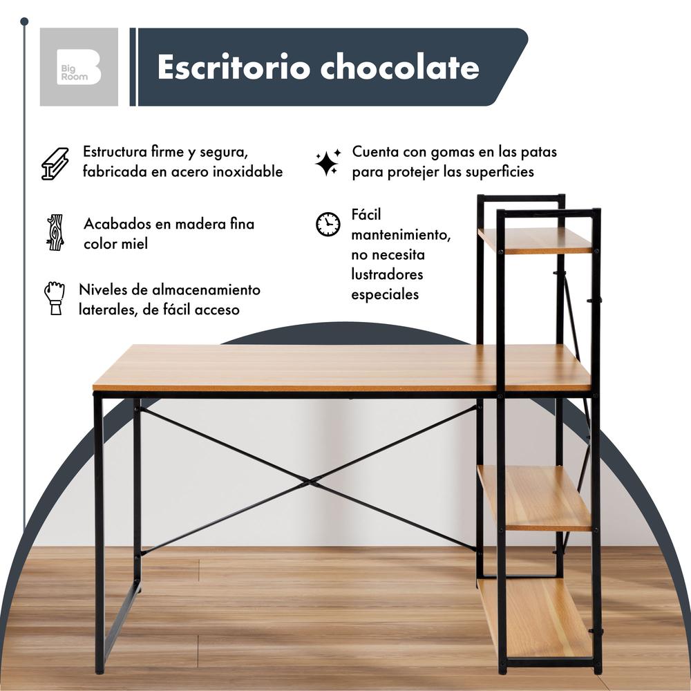 Escritorio Con 3 Repisas Madera Estructura Metal Minimalista