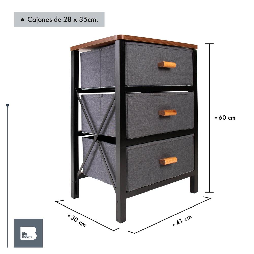 Buro Cómoda De Tela 3 Cajones Minimalista Madera