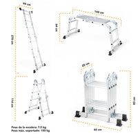 Thumbnail for Escalera Aluminio Multiposiciones 2.7 m 8 Peldaños Plegable