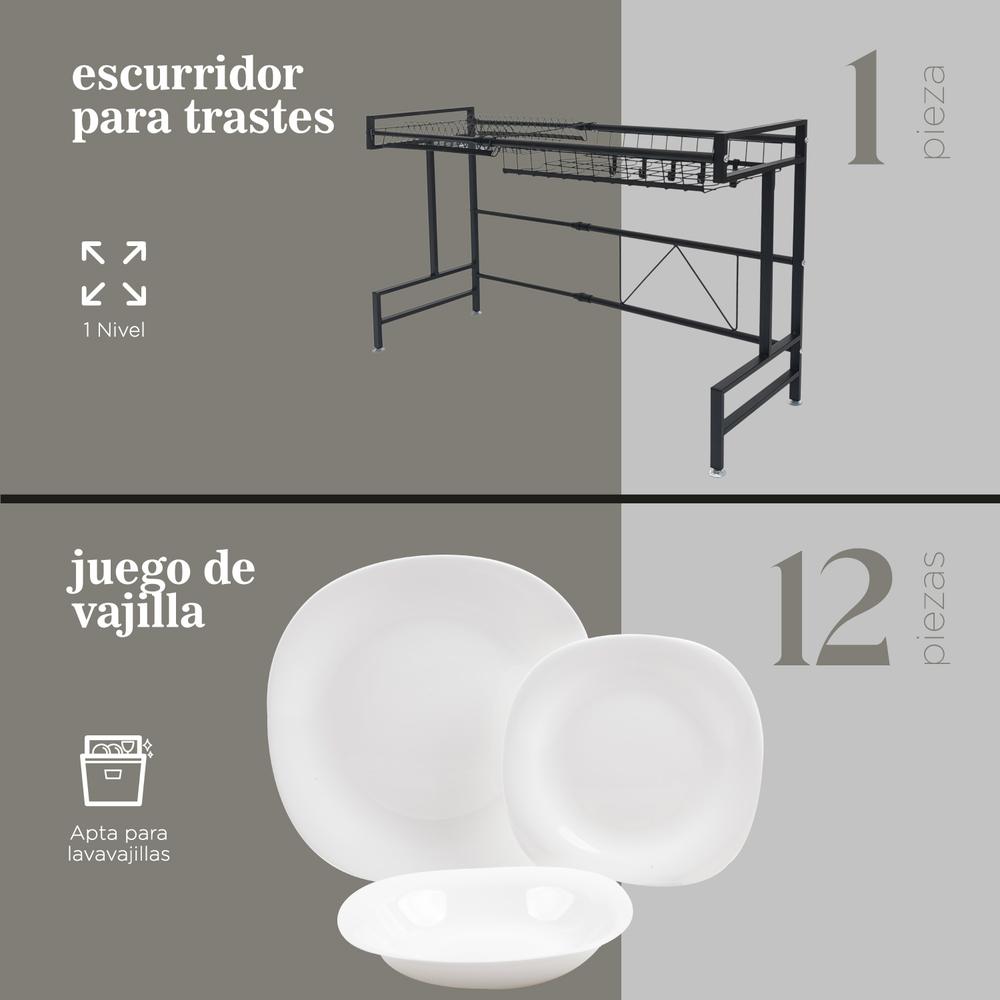 Set Escurridor Trastes Fregadero Vajilla Opal Blanca 13 Pzas