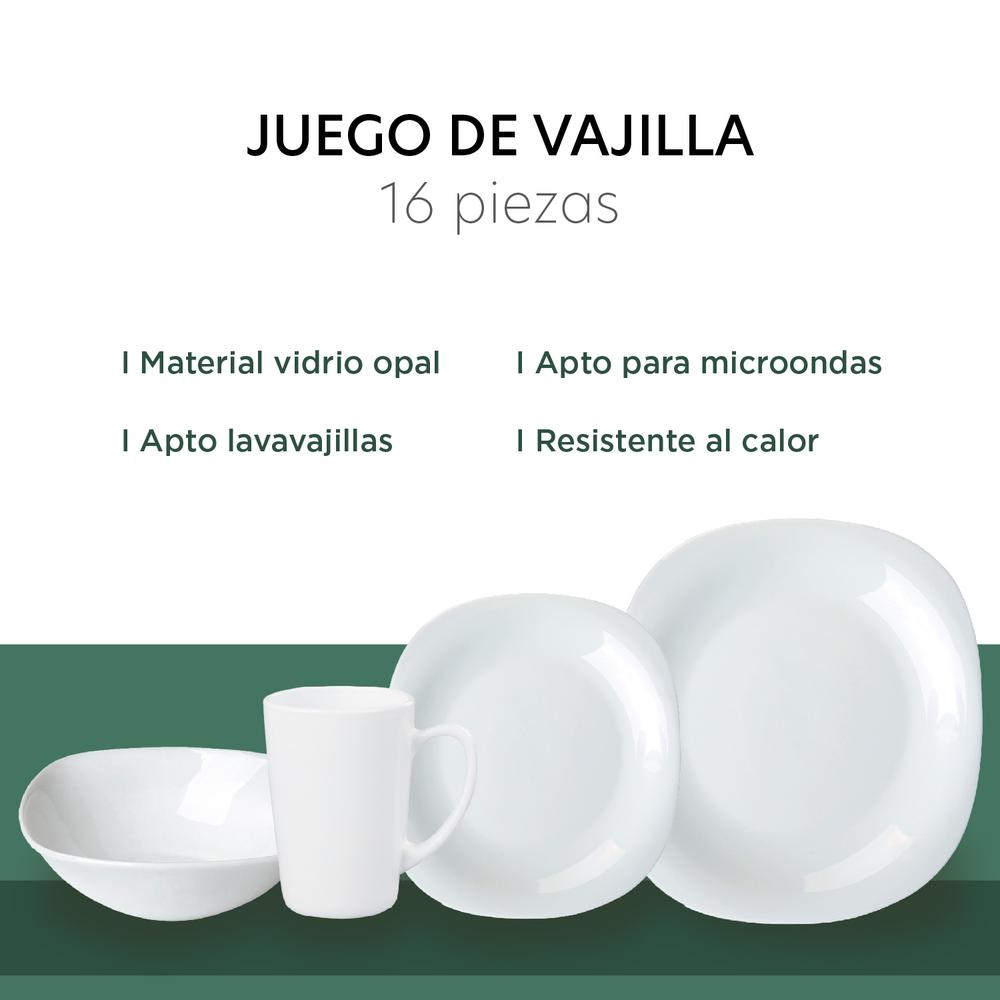 Vajilla Opal De 16 Pzas Cuadrada 4 Personas Moderna Elegante