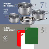 Thumbnail for Bateria de Cocina Acero Inox Combo Tablas Para Picar 10 Pzas