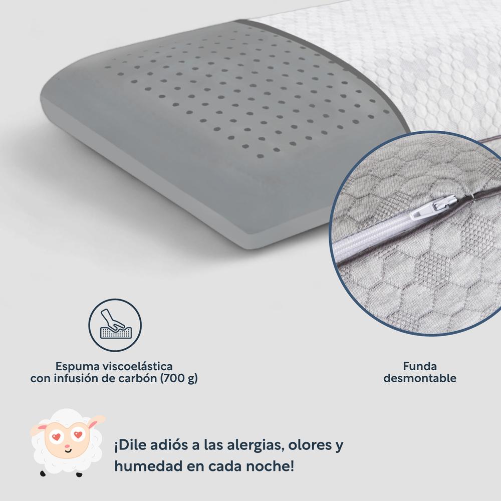 Set 3Pzas Colchón Queen Size Memory Foam + Almohadas Carbón