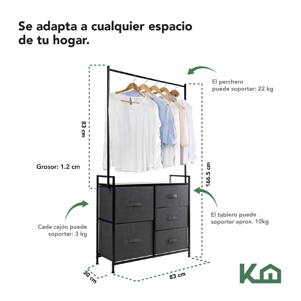 Cómoda Cajonera con 5 Cajones de Tela Rack Perchero Closet