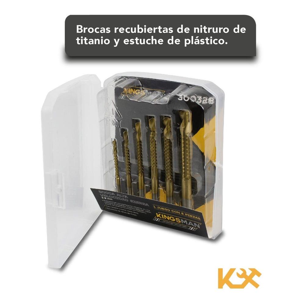 Broca Helicoidal A/V Sierra 3-8 mm Juego 6 Piezas Kingsman