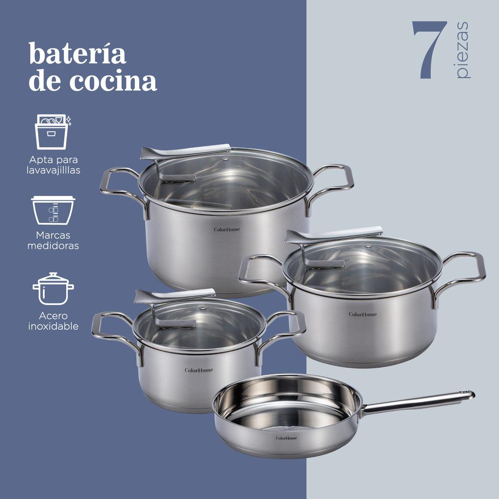 Batería de Cocina Acero Inoxidable 7 Piezas ColorHome