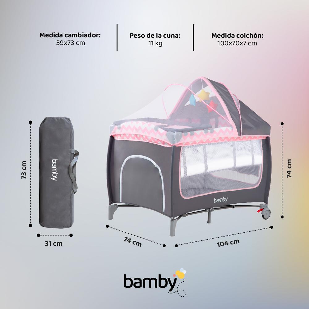 Cuna Para Bebe Plegable Con Cambiador y Colchon Impermeable