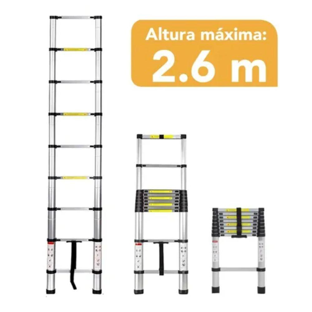 Escalera Telescópica Retráctil Aluminio 9 Escalones 2.6 m RY-1326 Kingsman