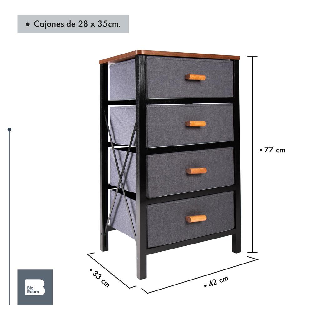 Comoda Cajonera 4 Cajones De Tela Mueble Organizador Madera