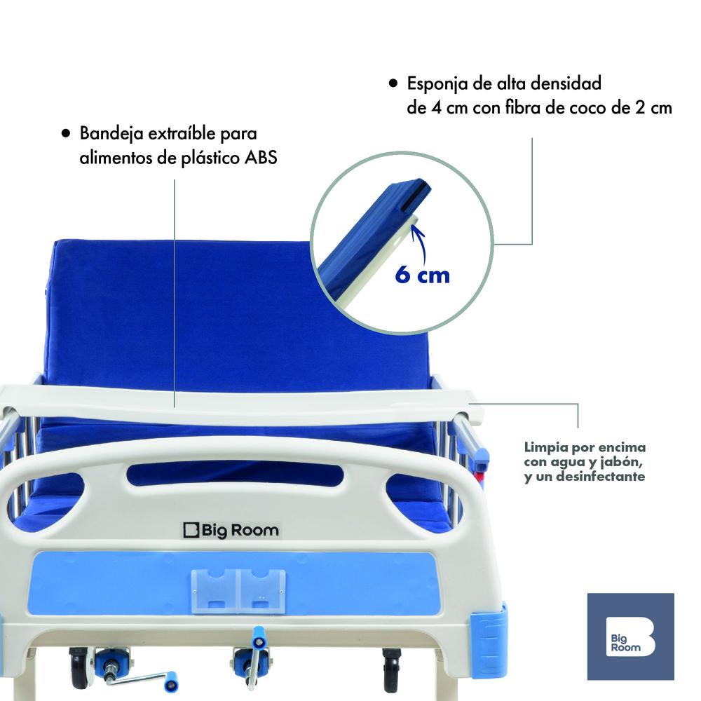 Cama Hospitalaria Manual Con Mesa Colchon y Portasueros